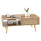 41.34" Rattan Coffee table, sliding door for storage, solid wood legs, Modern table for living room , natural - Supfirm