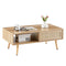 41.34" Rattan Coffee table, sliding door for storage, solid wood legs, Modern table for living room , natural - Supfirm