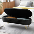 46.9" Width Oval Storage Bench with Gold Legs,Teddy Fabric Upholstered Ottoman Storage Benches for Bedroom End of Bed,Sherpa Fabric Bench for Living Room,Dining Room,Entryway,Bed Side,Black - Supfirm