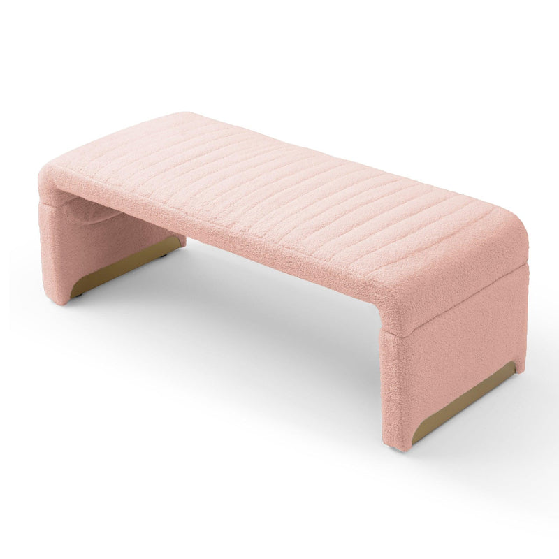 47.2'' Width Modern Ottoman Bench, Upholstered Sherpa Fabric End of Bed Bench,Shoe Bench Footrest Entryway Bench Coffee Table for Living Room, Bedroom,Dark Pink - Supfirm