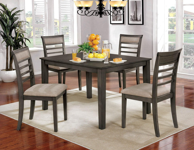 5 Pc Dining Table Set Weathered Gray Dining Chairs & Table Solid wood Beige Padded Fabric Cushions Slat Back Chair Dining Room Furniture - Supfirm