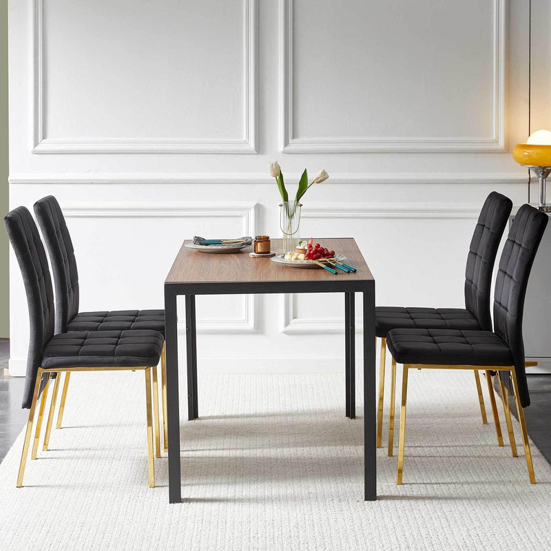 5-Piece Dining Set Including Black Velvet High Back Golden Color Legs Nordic Dining Chair & Creative Design MDF Dining Table - Supfirm