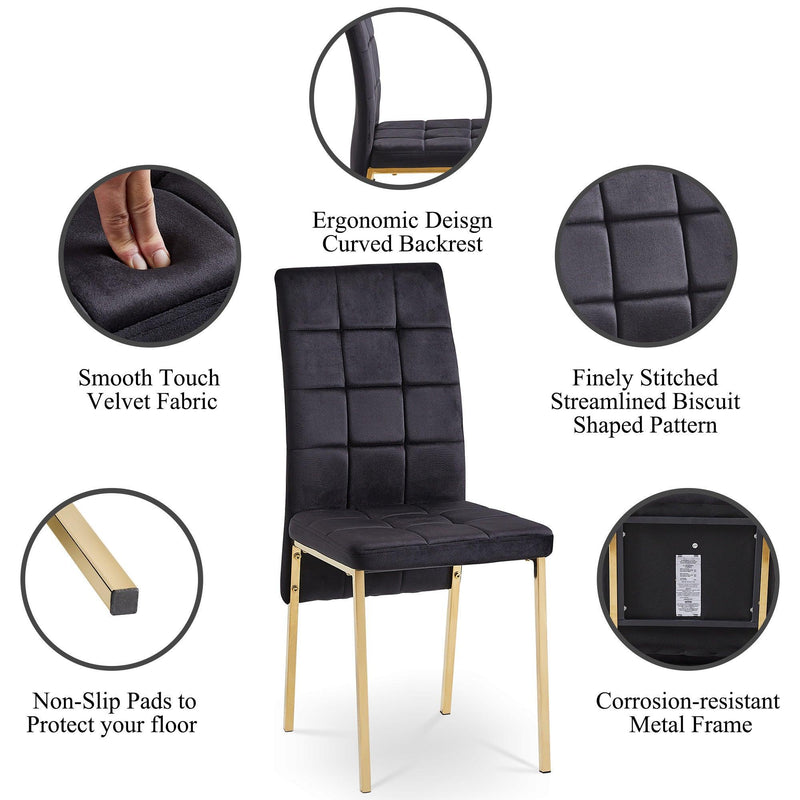 5-Piece Dining Set Including Black Velvet High Back Golden Color Legs Nordic Dining Chair & Creative Design MDF Dining Table - Supfirm