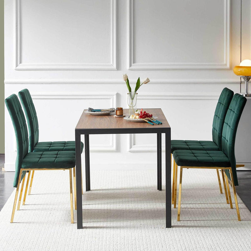 5-Piece Dining Set Including Green Velvet High Back Golden Color Legs Nordic Dining Chair & Creative Design MDF Dining Table - Supfirm