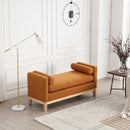 53.5"W Elegant Upholstered Bench, Ottoman with Wood Legs & Bolster Pillows for End of Bed, Bedroom, Living Room, Entryway, Caramel - Supfirm