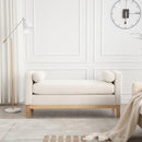 53.5"W Elegant Upholstered Bench, Ottoman with Wood Legs & Bolster Pillows for End of Bed, Bedroom, Living Room, Entryway, Ivory - Supfirm
