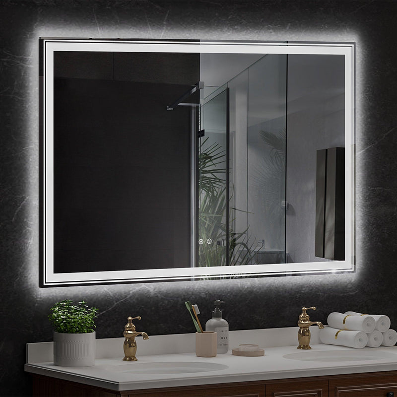 Supfirm 55×36 inch LED-Lit bathroom mirror, wall mounted anti-fog memory Large Adjustable Brightness front and back light Rectangular Vanity mirror - Supfirm
