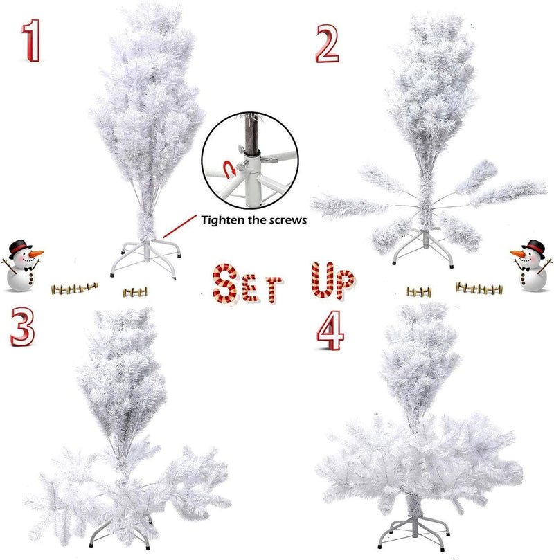 5Ft Premium Spruce Artificial Christmas Tree w/Metal Stand; White - Supfirm