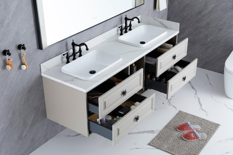 60*23*21in Wall Hung Doulble Sink Bath Vanity Cabinet Only in Bathroom Vanities without Tops - Supfirm