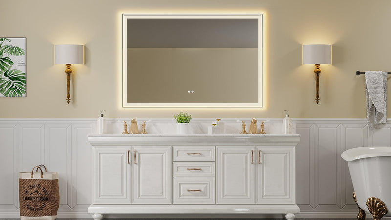 60×40 inch LED-Lit bathroom mirror, wall mounted anti-fog memory Large Adjustable Brightness front and back light Rectangular Vanity mirror - Supfirm