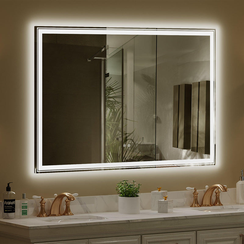 60×40 inch LED-Lit bathroom mirror, wall mounted anti-fog memory Large Adjustable Brightness front and back light Rectangular Vanity mirror - Supfirm
