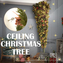 Supfirm 6ft Upside Down Hanging Quarter Tree, Christmas tree hanging from the ceiling, Xmas Tree with 300 LED Warm White Lights, 600 Lush Branch Tips - Supfirm