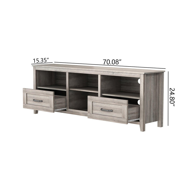 70.08 Inch Length TV Stand for Living Room and Bedroom, with 2 Drawers and 4 High-Capacity Storage Compartment, Grey Walnut - Supfirm