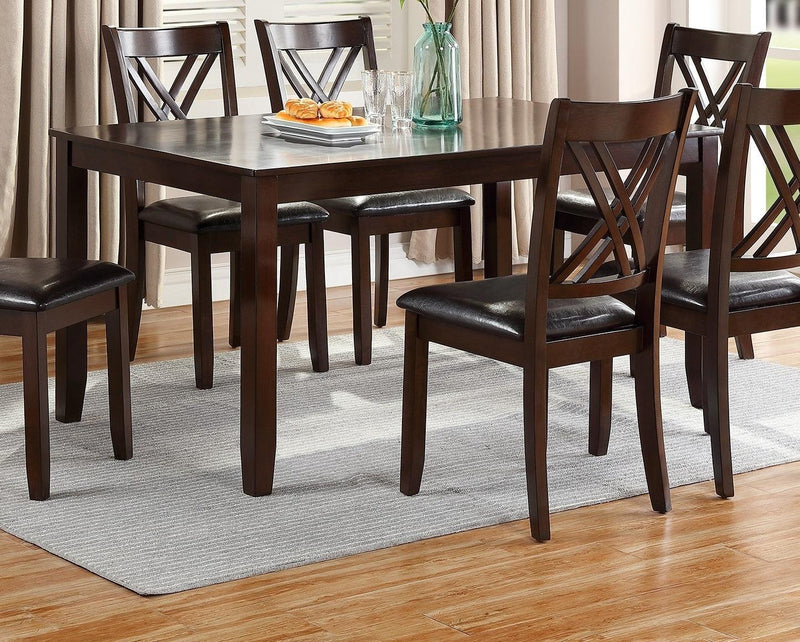 7pcs Dining Set Dining Table 6 Side Chairs Clean Espresso Finish Cushion Seats X Design back Chairs - Supfirm