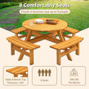 8 Person Wooden Picnic Table, Outdoor Camping Dining Table with Seat, Garden, DIY w/ 4 Built-in Benches, 2220lb Capacity - Natural - Supfirm