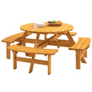 8 Person Wooden Picnic Table, Outdoor Camping Dining Table with Seat, Garden, DIY w/ 4 Built-in Benches, 2220lb Capacity - Natural - Supfirm