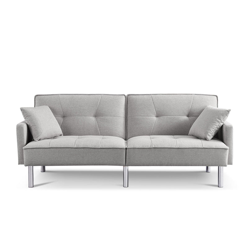 84.6” Extra Long Futon Adjustable Sofa Bed, Modern Tufted Fabric Folding Daybed Guest Bed, Upholstered Modern Convertible Sofa - Light Grey - Supfirm
