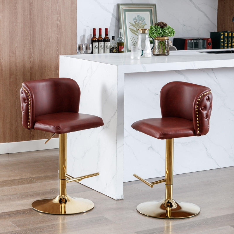 A&A Furniture,Swivel Barstools Adjusatble Seat Height, Modern PU Upholstered Bar Stools with the whole Back Tufted, for Home Pub and Kitchen Island（Wine Red, Burgundy, Set of 2） - Supfirm