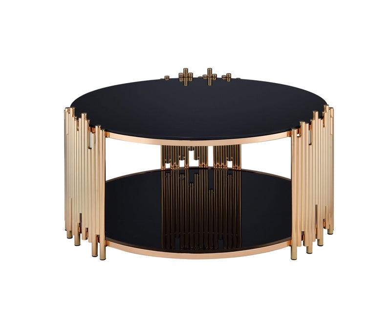 ACME Tanquin Coffee Table in Gold & Black Glass 84490 - Supfirm