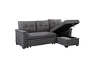 Supfirm Ashlyn Dark Gray Reversible Sleeper Sectional Sofa with Storage Chaise, USB Charging Ports and Pocket - Supfirm