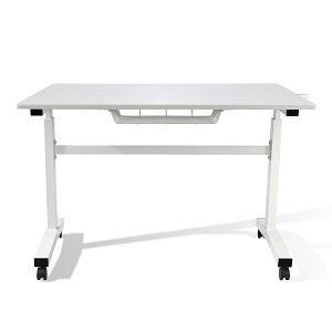 Atlantic Sit Stand Desk with Casters - White (Height Adjustable) with side crank (switchable either side, left or right side crank) - Supfirm