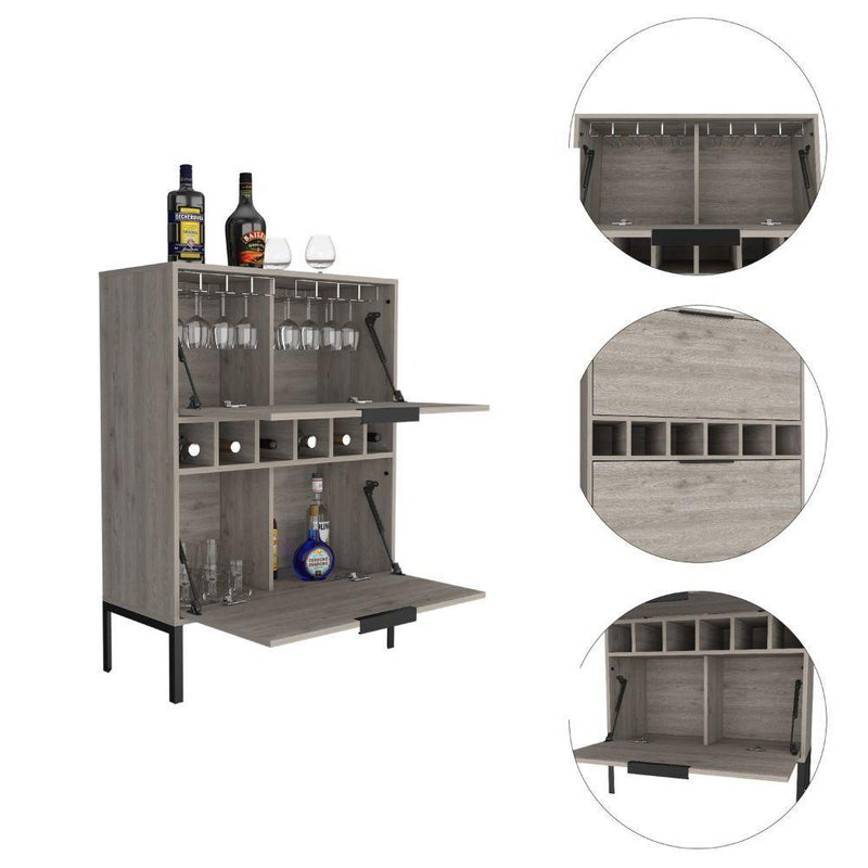 Bar Cabinet Puertu, Six Wine Cubbies, Double Door Cabinet, Light Gray Finish - Supfirm