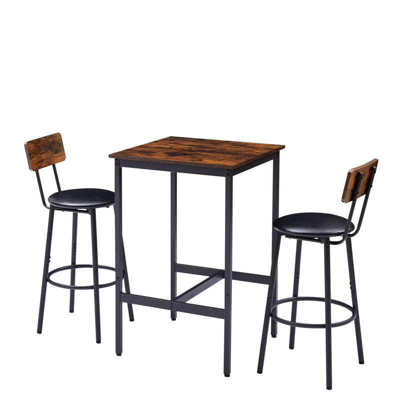 Bar Table Set with 2 Bar stools PU Soft seat with backrest, Rustic Brown, 23.62'' W x 23.62'' D x 35.43'' H - Supfirm