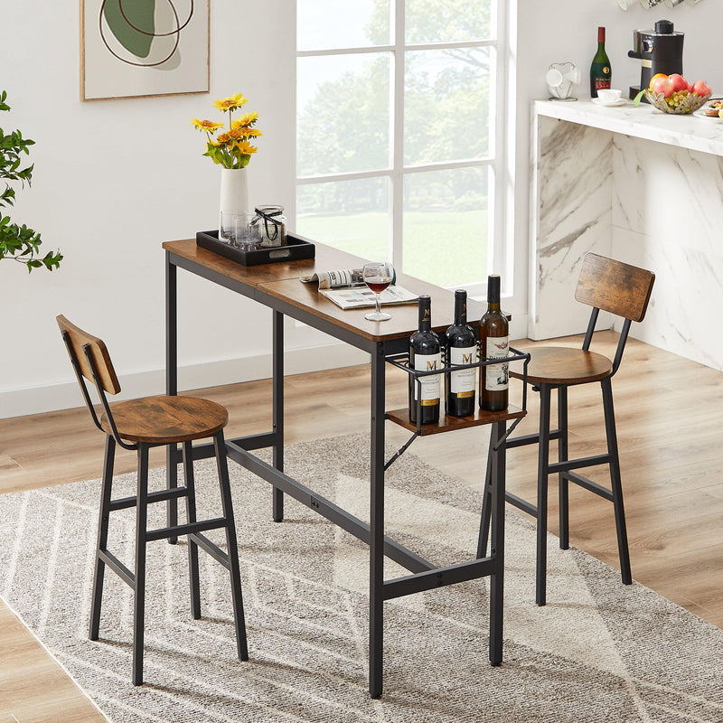 Bar Table Set with wine bottle storage rack. Rustic Brown, 47.24'' L x 15.75'' W x 35.43'' H. - Supfirm