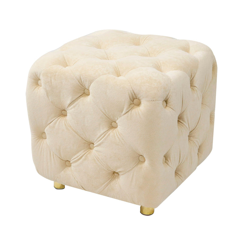 Beige Modern Velvet Upholstered Ottoman, Exquisite Small End Table, Soft Foot Stool,Dressing Vanity Makeup Chair, Comfortable Seat for Living Room, Bedroom, Entrance - Supfirm