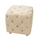 Beige Modern Velvet Upholstered Ottoman, Exquisite Small End Table, Soft Foot Stool,Dressing Vanity Makeup Chair, Comfortable Seat for Living Room, Bedroom, Entrance - Supfirm