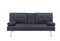 Black Leather Multifunctional Double Folding Sofa Bed for Office with Coffee Table - Supfirm