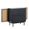 Black Rattan Cabinet with Storage, Sideboard Storage Cabinet with 2 Rattan Decorated Doors Fixed Shelf Large Space Wood Cabinet for Living Room Entryway Hallway Dining Room - Supfirm