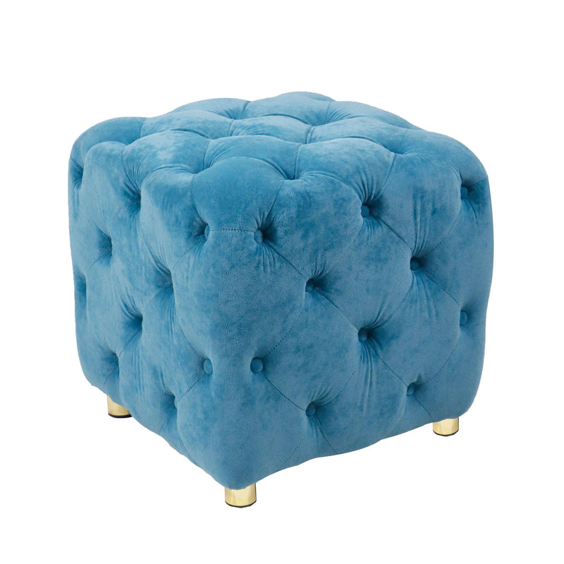 Blue Modern Velvet Upholstered Ottoman, Exquisite Small End Table, Soft Foot Stool,Dressing Vanity Makeup Chair, Comfortable Seat for Living Room, Bedroom, Entrance - Supfirm