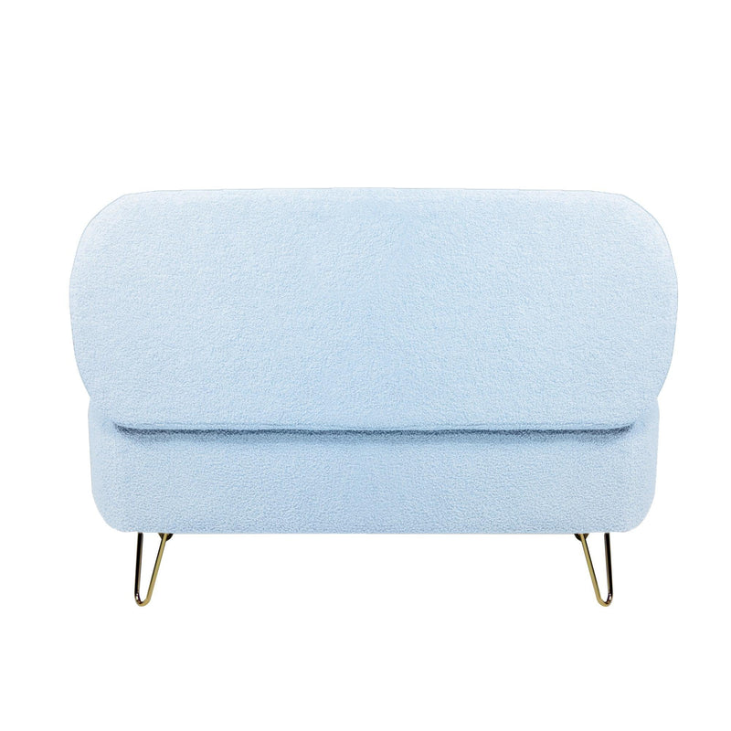 Blue Storage Ottoman Bench for End of Bed Gold Legs, Modern Grey Faux Fur Entryway Bench Upholstered Padded with Storage for Living Room Bedroom - Supfirm