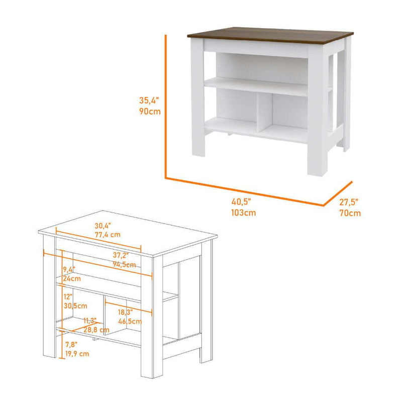 Burlingame 5-Shelf 4-Door 2-piece Kitchen Set, Kitchen Island and Upper Wall Cabinet White and Walnut - Supfirm