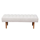 Channel Tufted Bench White Sherpa Upholstered End of Bed Benches with Wooden Legs (White) - Supfirm