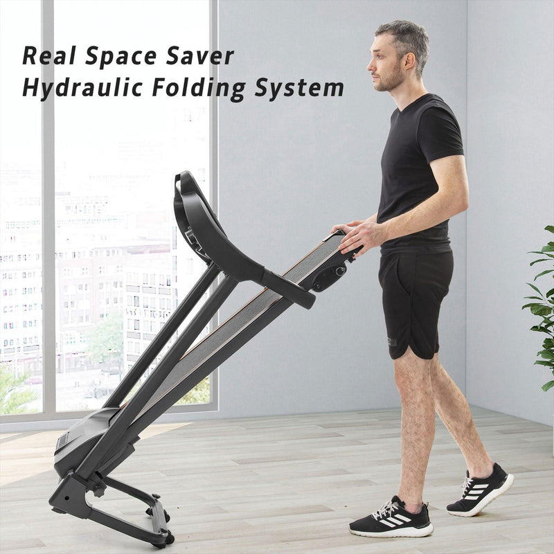 Compact Easy Folding Treadmill Motorized Running Jogging Machine with Audio Speakers and Incline Adjuster - Supfirm