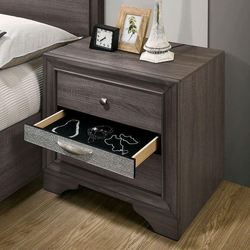 Contemporary 1pc Nightstand Gray Finish Silver Accents Hidden Jewelry Drawer Nickel Round Knob Bedside Table Bedroom Furniture - Supfirm