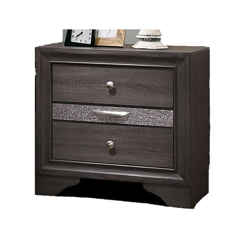 Contemporary 1pc Nightstand Gray Finish Silver Accents Hidden Jewelry Drawer Nickel Round Knob Bedside Table Bedroom Furniture - Supfirm