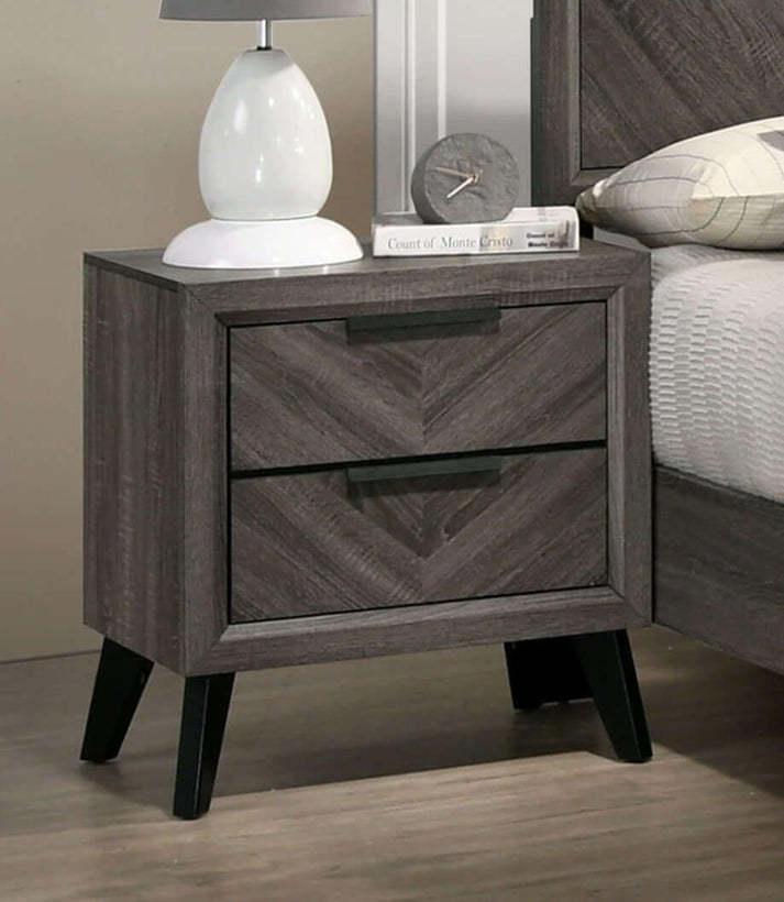 Contemporary Gray Color 1pc Nightstand Bedroom Furniture Solid wood Chevron Pattern 2-Drawers bedside Table Replicated Wood Grain - Supfirm
