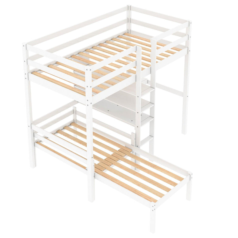 Convertible Loft Bed with L-Shape Desk, Twin Bunk Bed with Shelves and Ladder, White(OLD SKU:SM000209AAK-1) - Supfirm