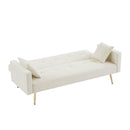 Cream White Velvet Convertible Folding Futon Sofa Bed , Sleeper Sofa Couch for Compact Living Space. - Supfirm