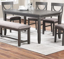 Dining Room Furniture 6pc Set Rectangle Table 4x Side Chairs and A Bench Grey Finish MDF Rubberwood - Supfirm