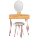 Dressing Table Vanity Set with 3-Color Dimmable Lighted Mirror Makeup Desk with 2 Drawers and Yellow Padded Stool On-Sit - Supfirm