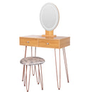 Dressing Table Vanity Set with 3-Color Dimmable Lighted Mirror Makeup Desk with 2 Drawers and Yellow Padded Stool On-Sit - Supfirm