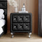 Elegant PU Nightstand with 2 Drawers and Crystal Handle,Fully Assembled Except Legs&Handles,Storage Bedside Table with Metal Legs - Black - Supfirm