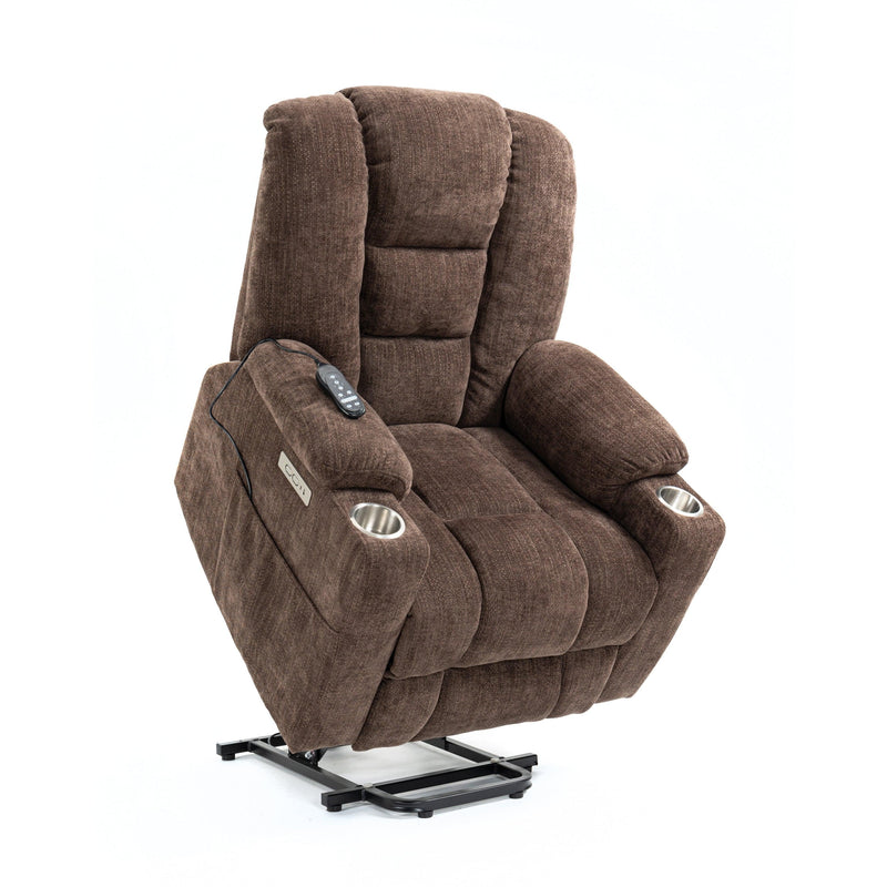 EMON'S Large Power Lift Recliner Chair with Massage and Heat for Elderly, Overstuffed Wide Recliners, Heavy Duty Motion Mechanism with USB and Type C Ports, 2 Steel Cup Holders, Brown - Supfirm