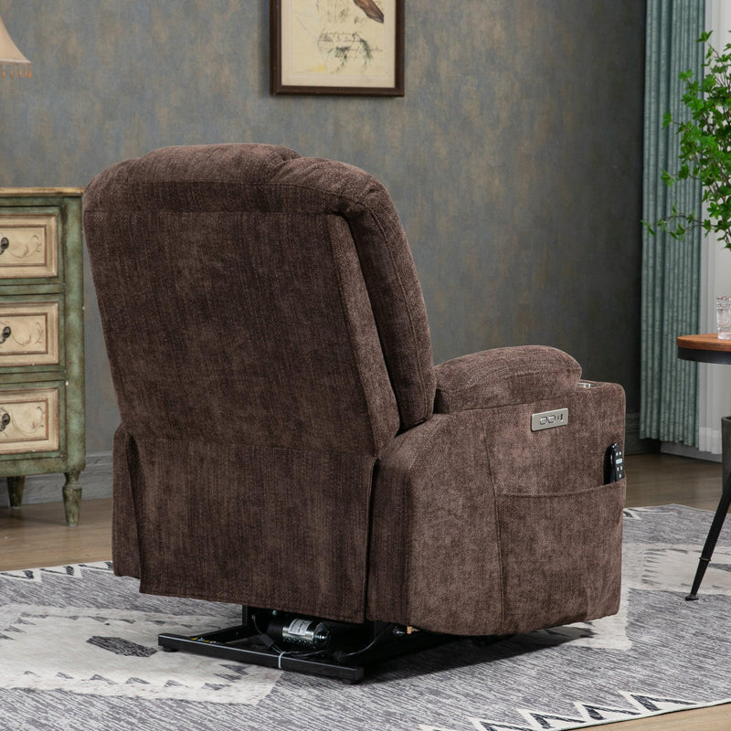 EMON'S Large Power Lift Recliner Chair with Massage and Heat for Elderly, Overstuffed Wide Recliners, Heavy Duty Motion Mechanism with USB and Type C Ports, 2 Steel Cup Holders, Brown - Supfirm