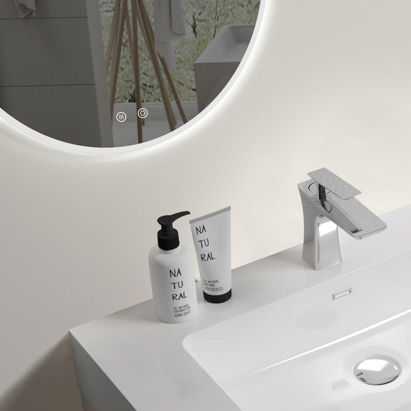 Supfirm φ20" Modern LED Backlit Bathroom Mirror, Diffused Soft Light, Defogging Function, CRI>90, Adjustable Light Brightness & Temperature 3000K, 4500K, 6000K, 0.2" Thick High-definition Silver Mirror - Supfirm