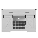 Farmhouse Storage Sideboard Buffet Coffee Bar Cabinet with Sliding Barn Door, 3 Drawers, Wine Cubbies and Glass Rack - White - Supfirm